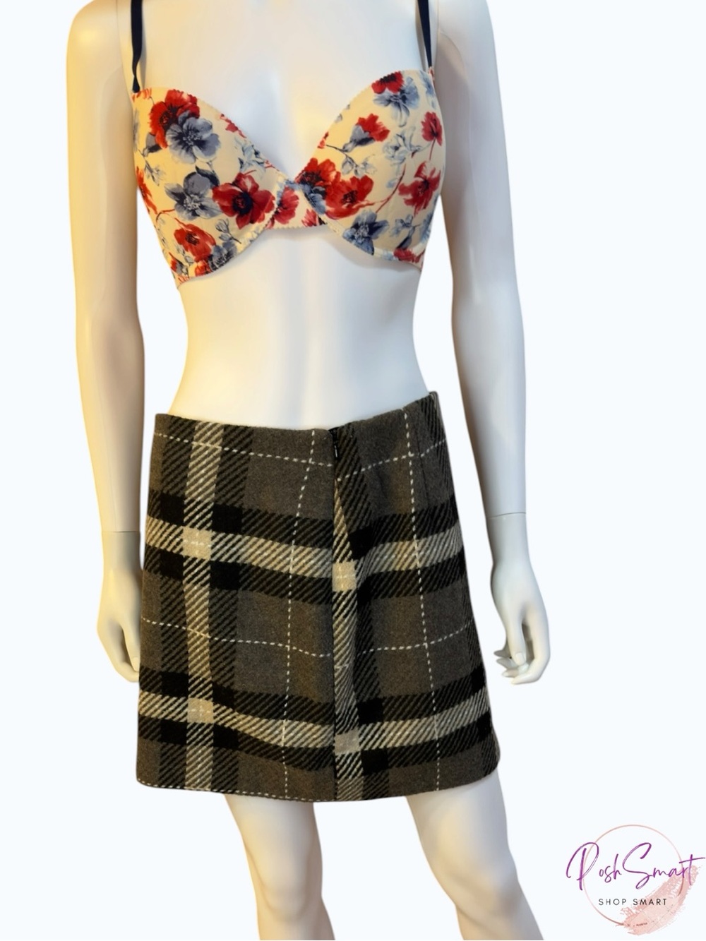 H&M Wool Blend Plaid Mini Skirt Gray Black Beige | Size M